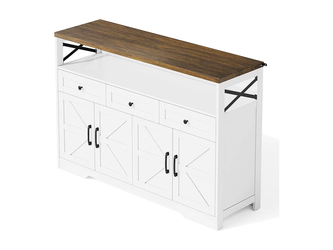 Buffet avec espace de rangement bar à café avec 3 tiroirs console de style cottage avec portes armoires avec étagères blanc