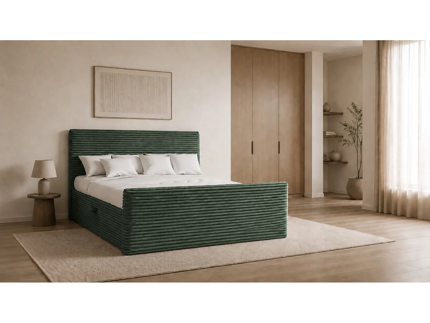 Boxspringbett mit bettkasten und topper TRENTO stoff  Plüsch Cord 140x200 cm Grün H3-Bonell