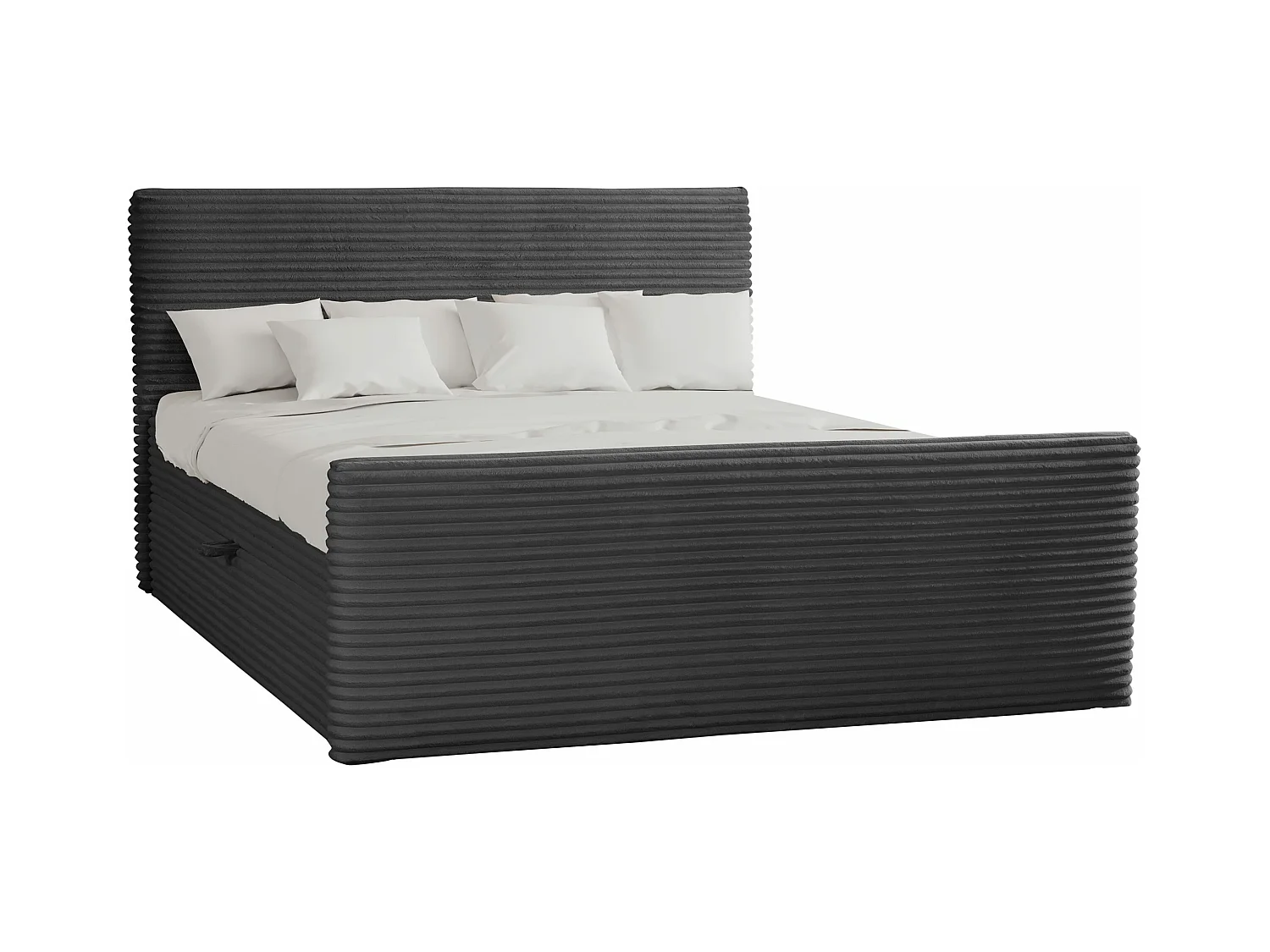 Lit boxspring avec sommier et surmatelas TRENTO tissu peluche cordon 160x200 cm graphite H3-Bonell