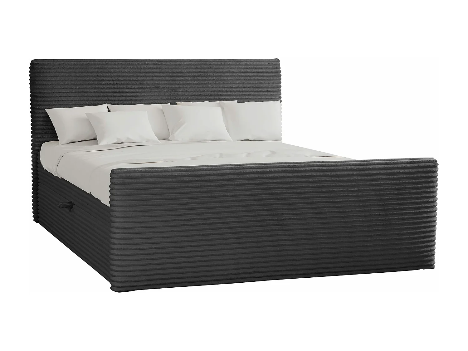 Lit boxspring avec sommier et surmatelas TRENTO tissu peluche cordon 160x200 cm graphite H3-Bonell