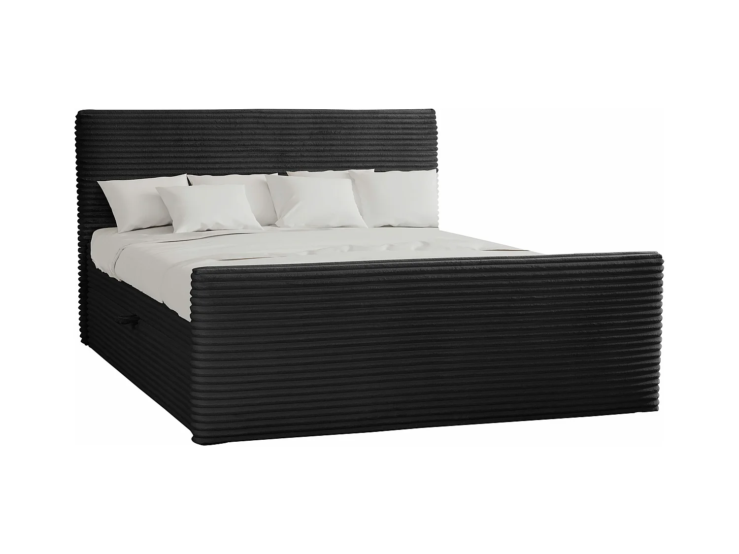 Lit à sommier tapissier avec sommier et surmatelas TRENTO en tissu peluche 120x200 cm noir H3-Bonell