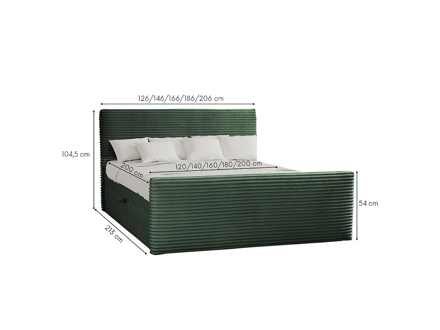 Boxspringbett mit bettkasten und topper TRENTO stoff  Plüsch Cord 160x200 cm Grün H3-Bonell