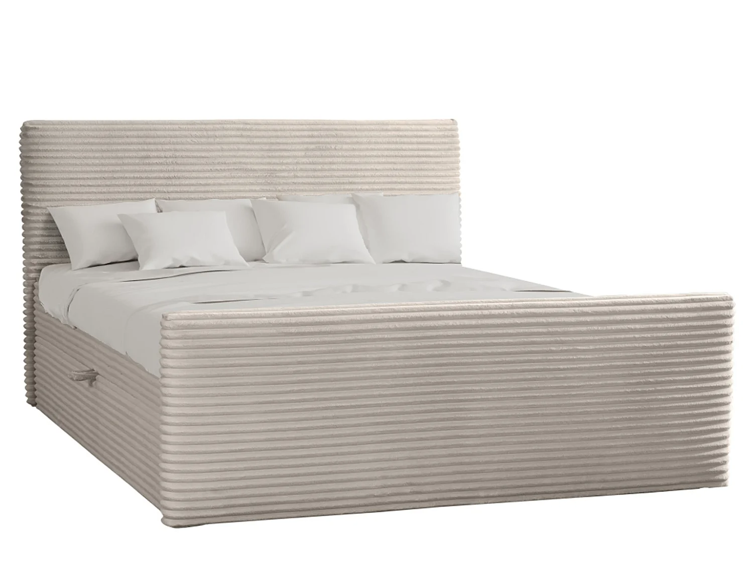Boxspringbett mit bettkasten und topper TRENTO stoff  Plüsch Cord 120x200 cm Ecru H3-Bonell