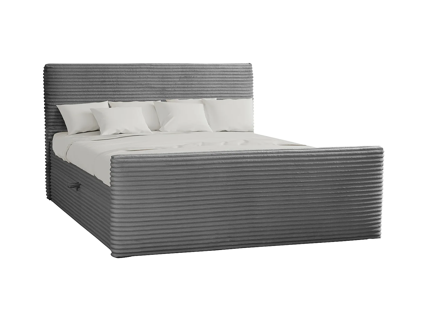 Lit à sommier tapissier avec sommier et surmatelas TRENTO tissu peluche cordon 160x200 cm gris H3-Bonell