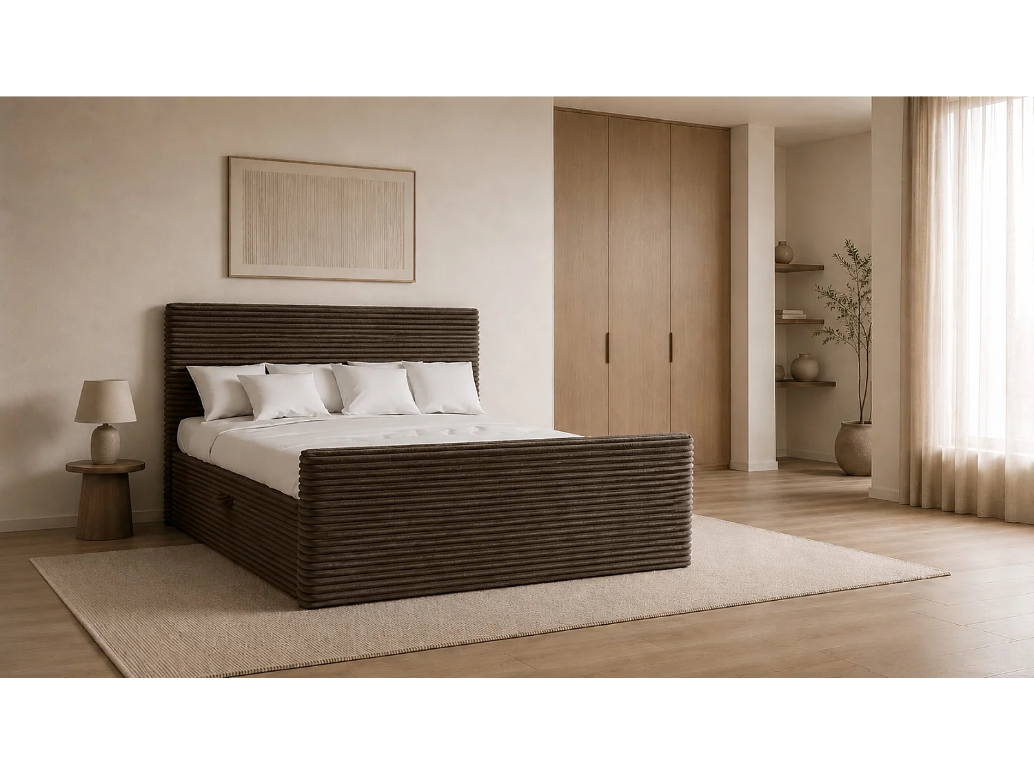 Boxspringbett mit bettkasten und topper TRENTO stoff  Plüsch Cord 120x200 cm Braun H3-Bonell