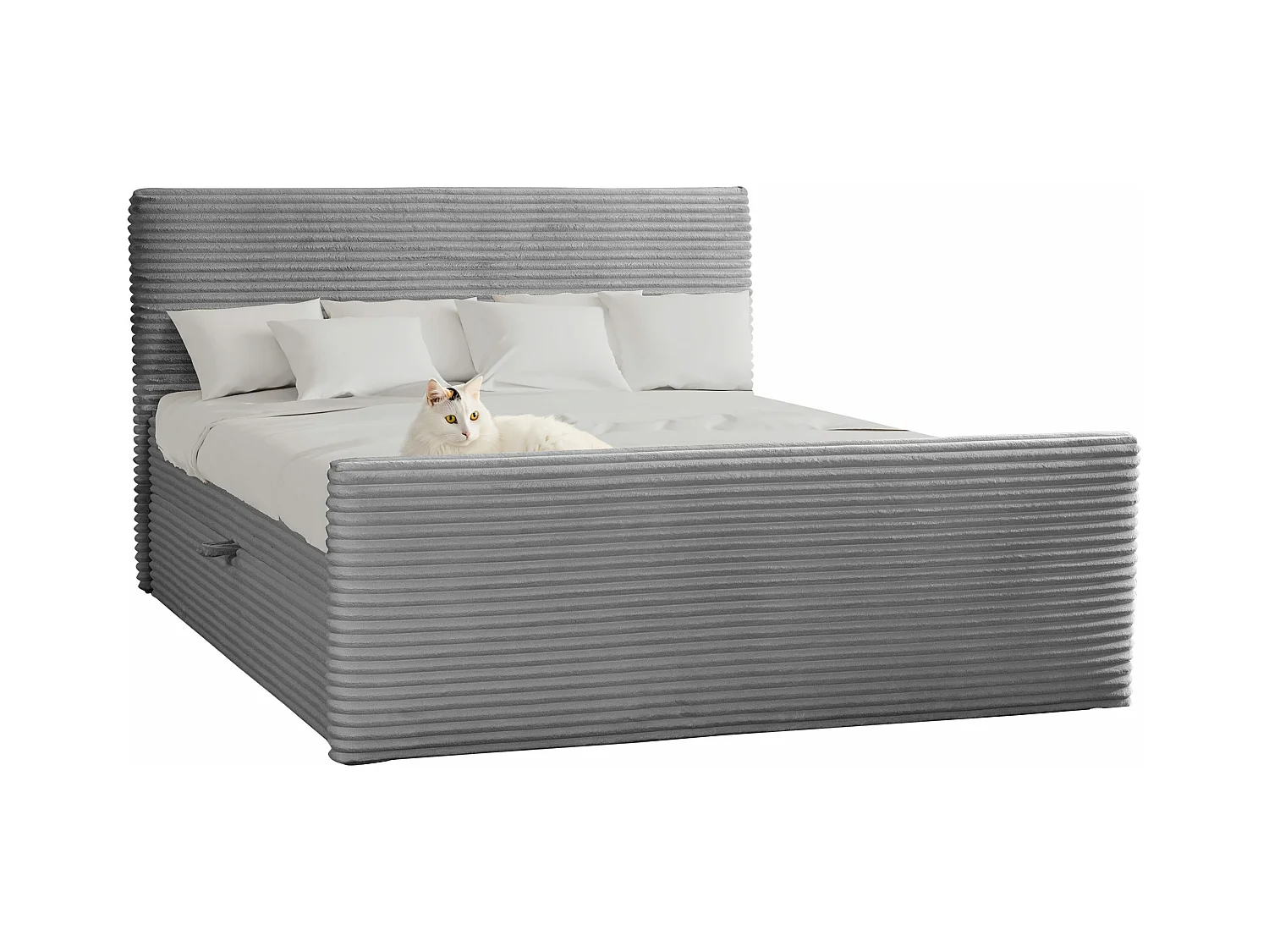Lit à sommier tapissier avec sommier et surmatelas TRENTO tissu peluche cordon 180x200 cm gris H3-Bonell