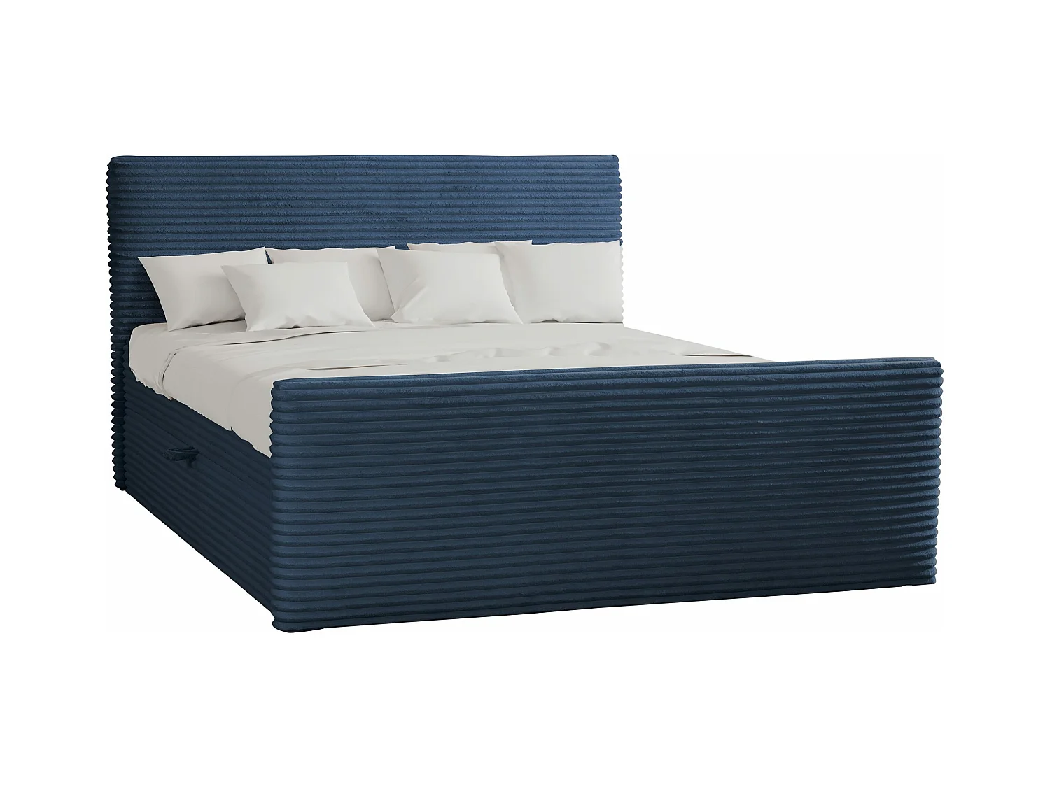 Lit à sommier tapissier avec sommier et surmatelas TRENTO en tissu peluche 200x200 cm bleu foncé H3-Bonell