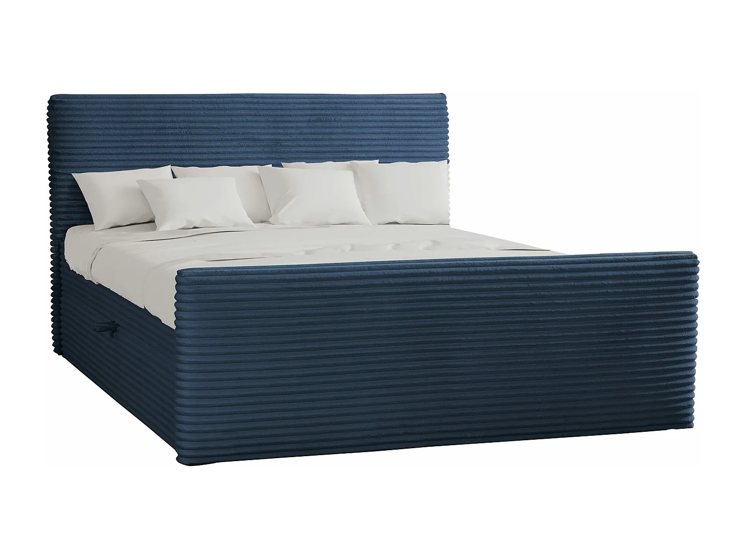 Lit à sommier tapissier avec sommier et surmatelas TRENTO en tissu peluche 200x200 cm bleu foncé H3-Bonell