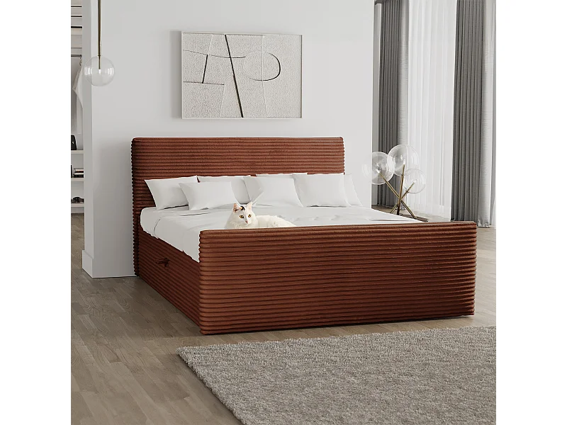 Boxspringbett mit bettkasten und topper TRENTO stoff  Plüsch Cord 180x200 cm Kupfer H3-Bonell