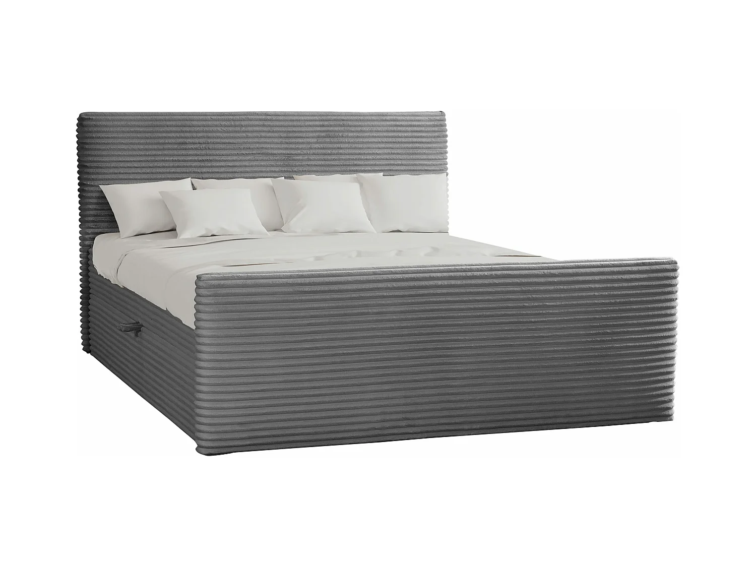 Lit à sommier tapissier avec sommier et surmatelas TRENTO en tissu peluche 200x200 cm gris foncé H3-Bonell