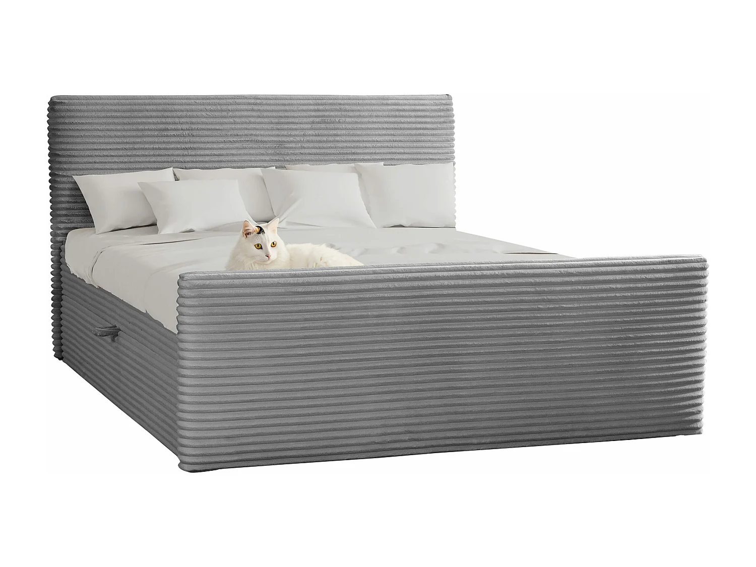 Lit à sommier tapissier avec sommier et surmatelas TRENTO tissu peluche cordon 120x200 cm gris H3-Bonell