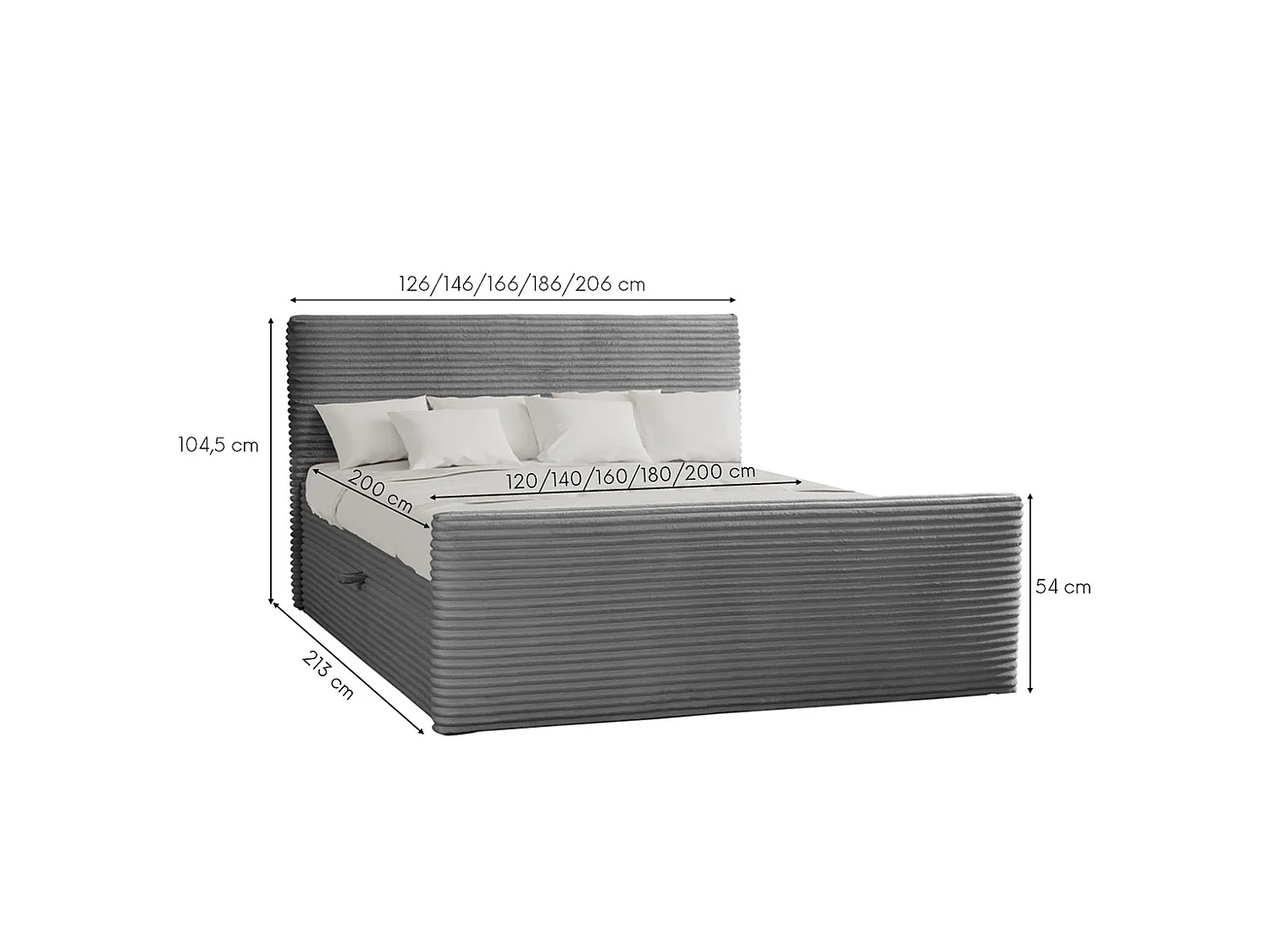 Boxspringbett mit bettkasten und topper TRENTO stoff  Plüsch Cord 120x200 cm Grau H3-Bonell
