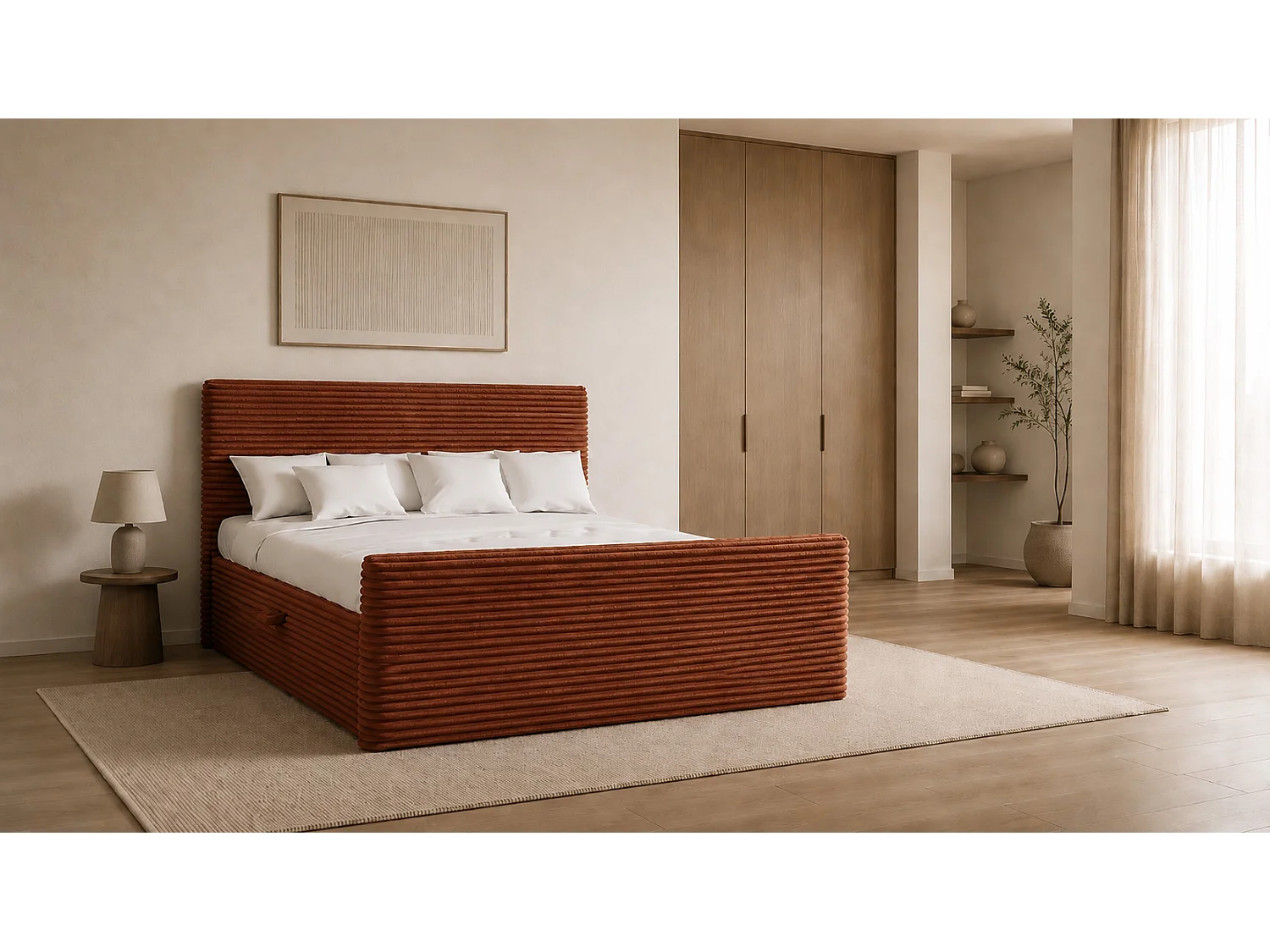 Boxspringbett mit bettkasten und topper TRENTO stoff  Plüsch Cord 140x200 cm Kupfer H3-Bonell