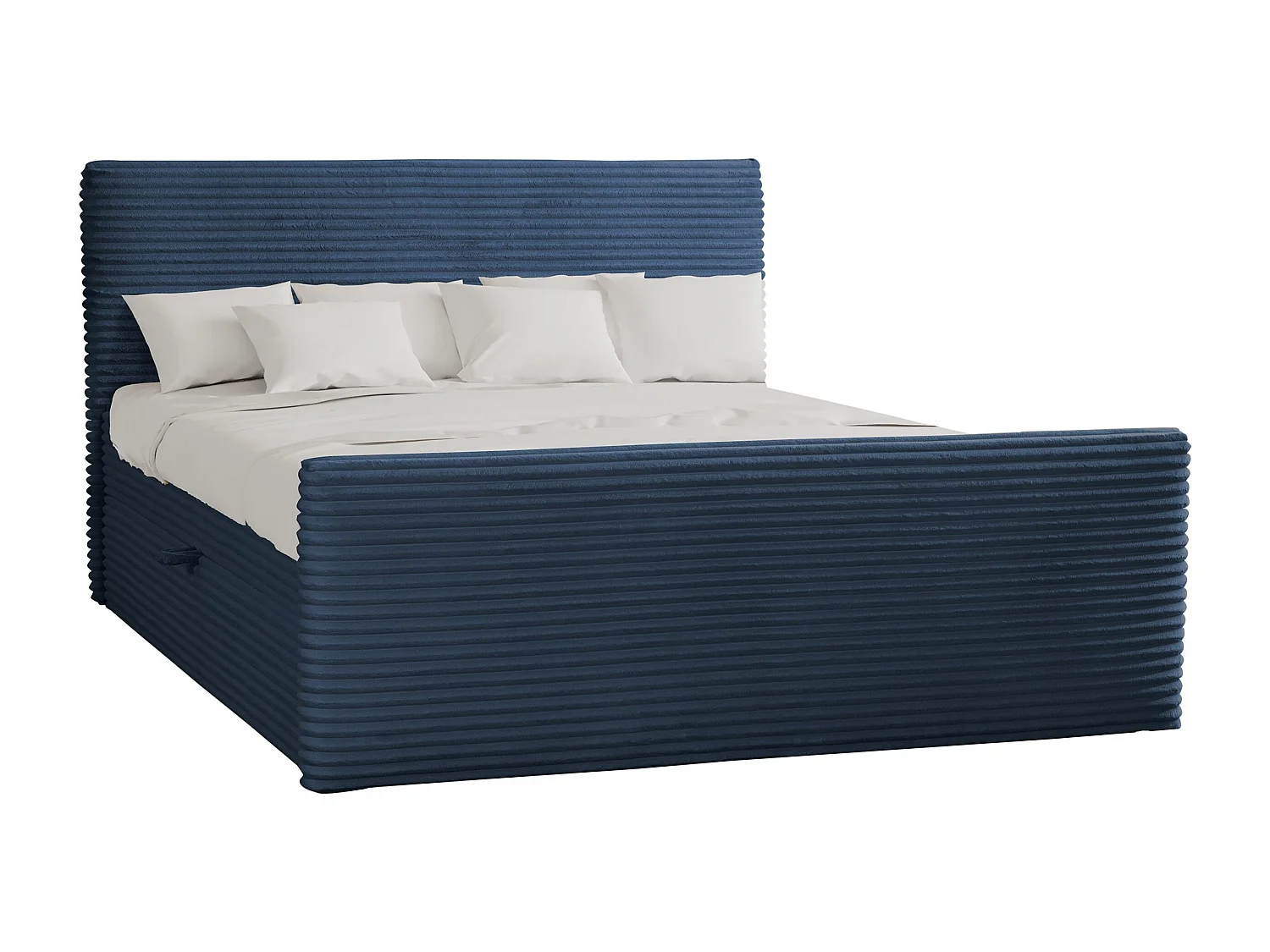 Lit à sommier tapissier avec sommier et surmatelas TRENTO en tissu peluche 180x200 cm bleu foncé H3-Bonell