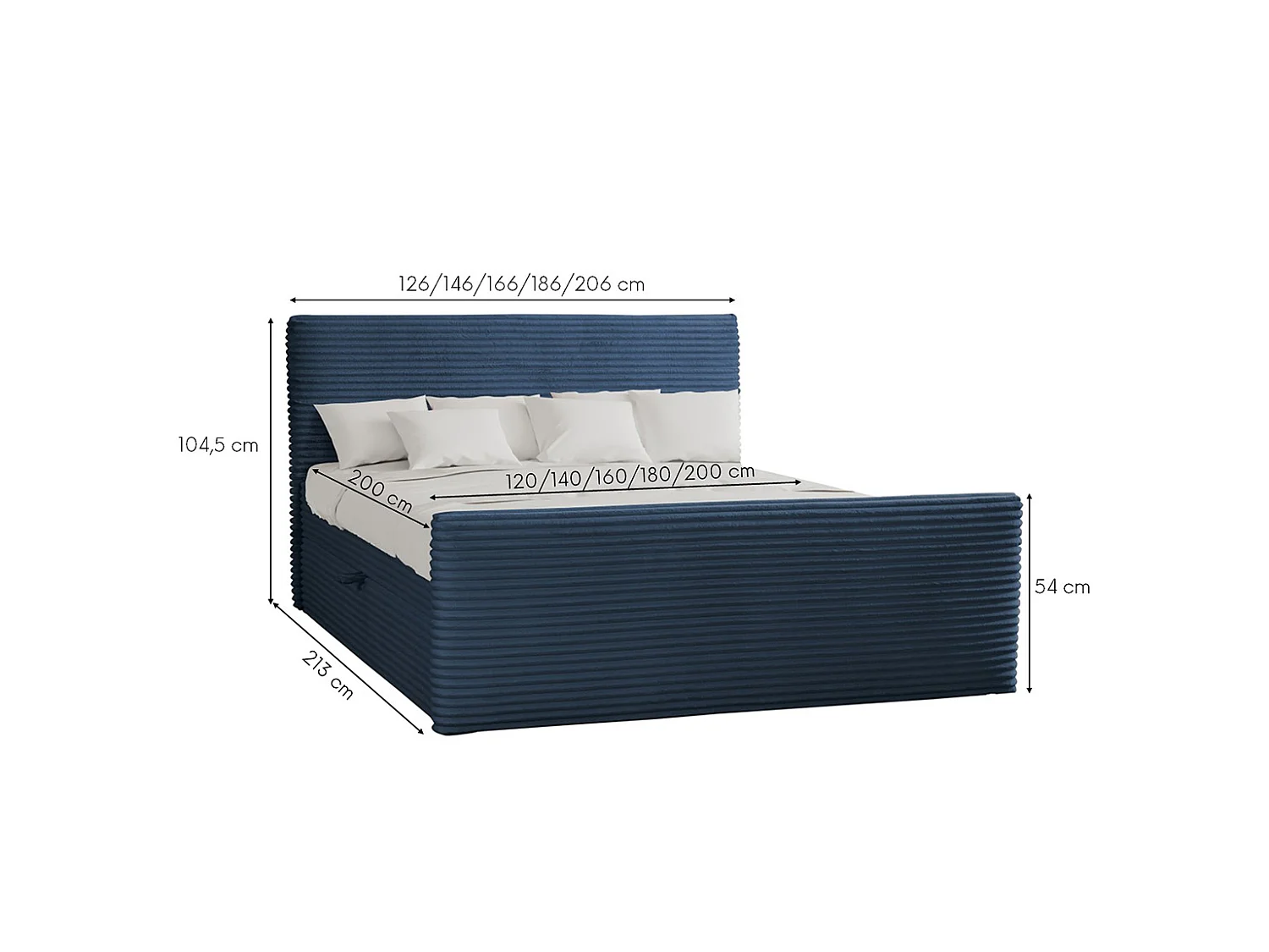 Boxspringbett mit bettkasten und topper TRENTO stoff  Plüsch Cord 180x200 cm Dunkelblau H3-Bonell