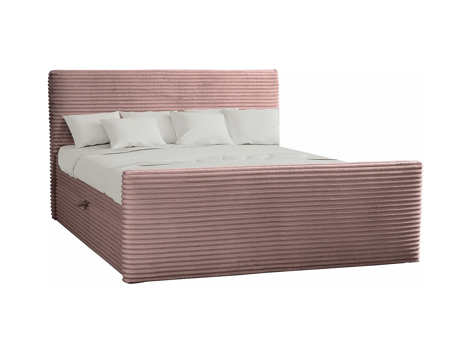Lit à sommier tapissier avec sommier et surmatelas TRENTO en tissu peluche 140x200 cm rose H3-Bonell