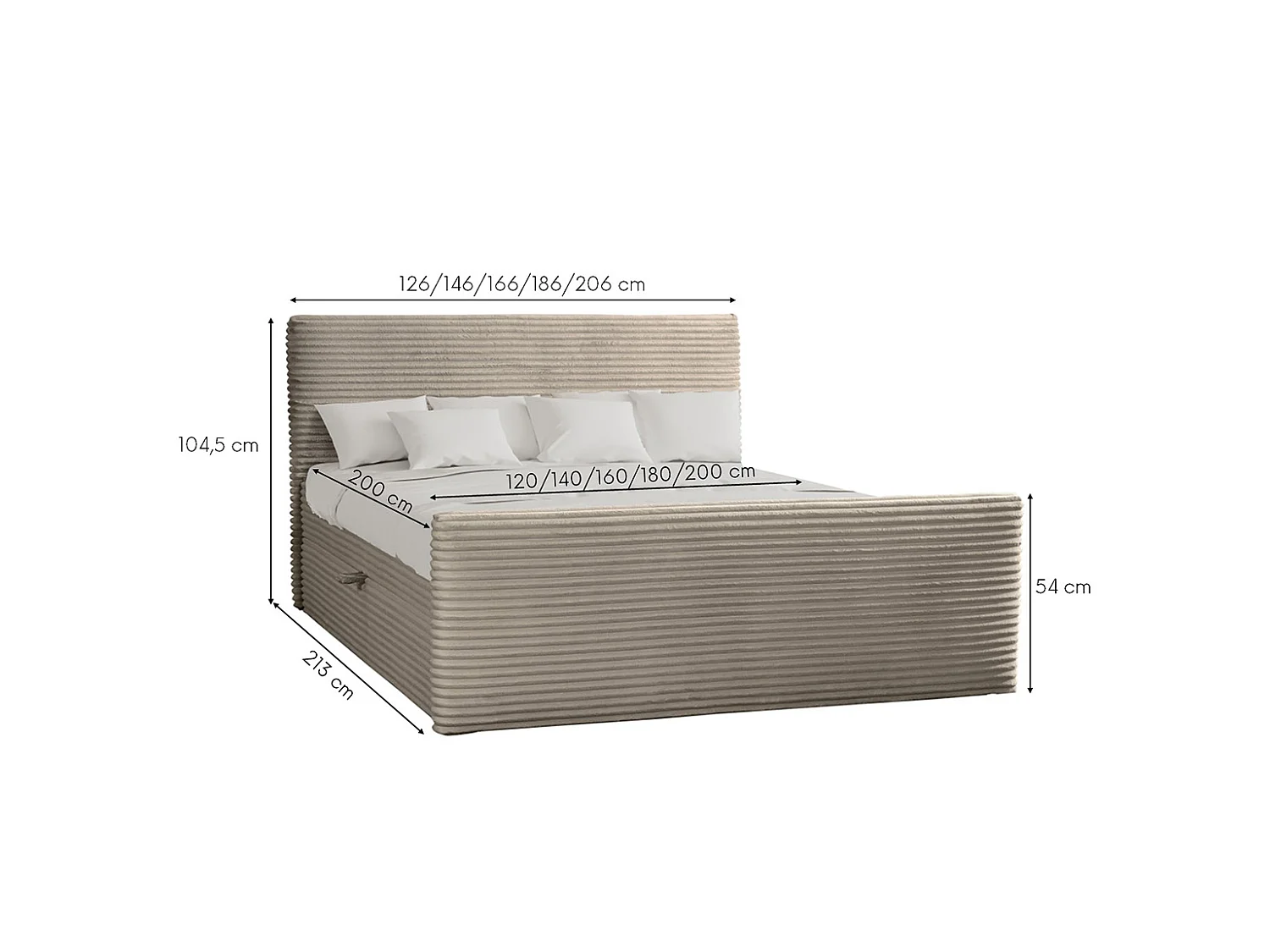 Boxspringbett mit bettkasten und topper TRENTO stoff  Plüsch Cord 140x200 cm Beige H3-Bonell