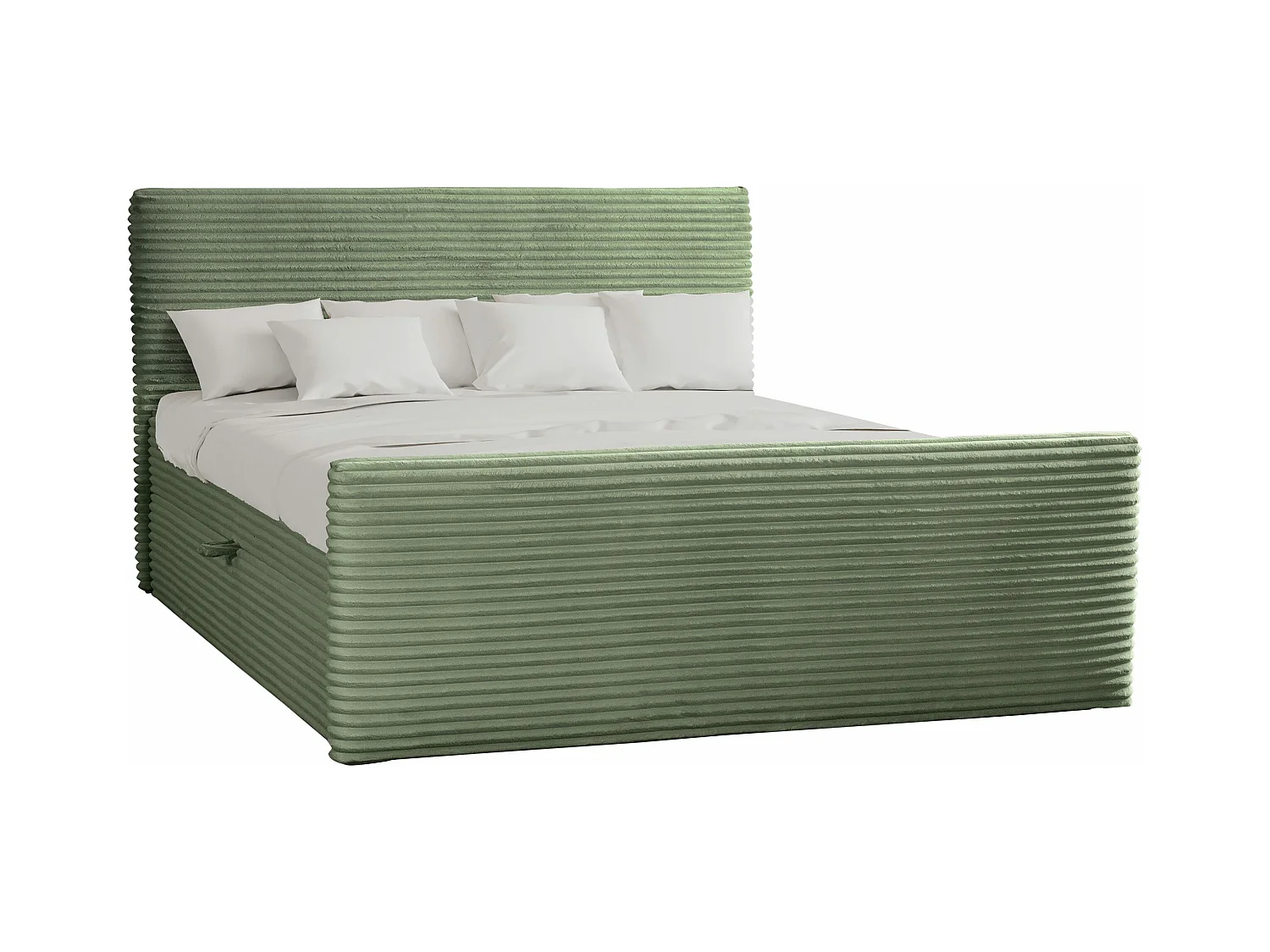 Lit à sommier tapissier avec sommier et surmatelas TRENTO en tissu peluche 200x200 cm Olive H3-Bonell