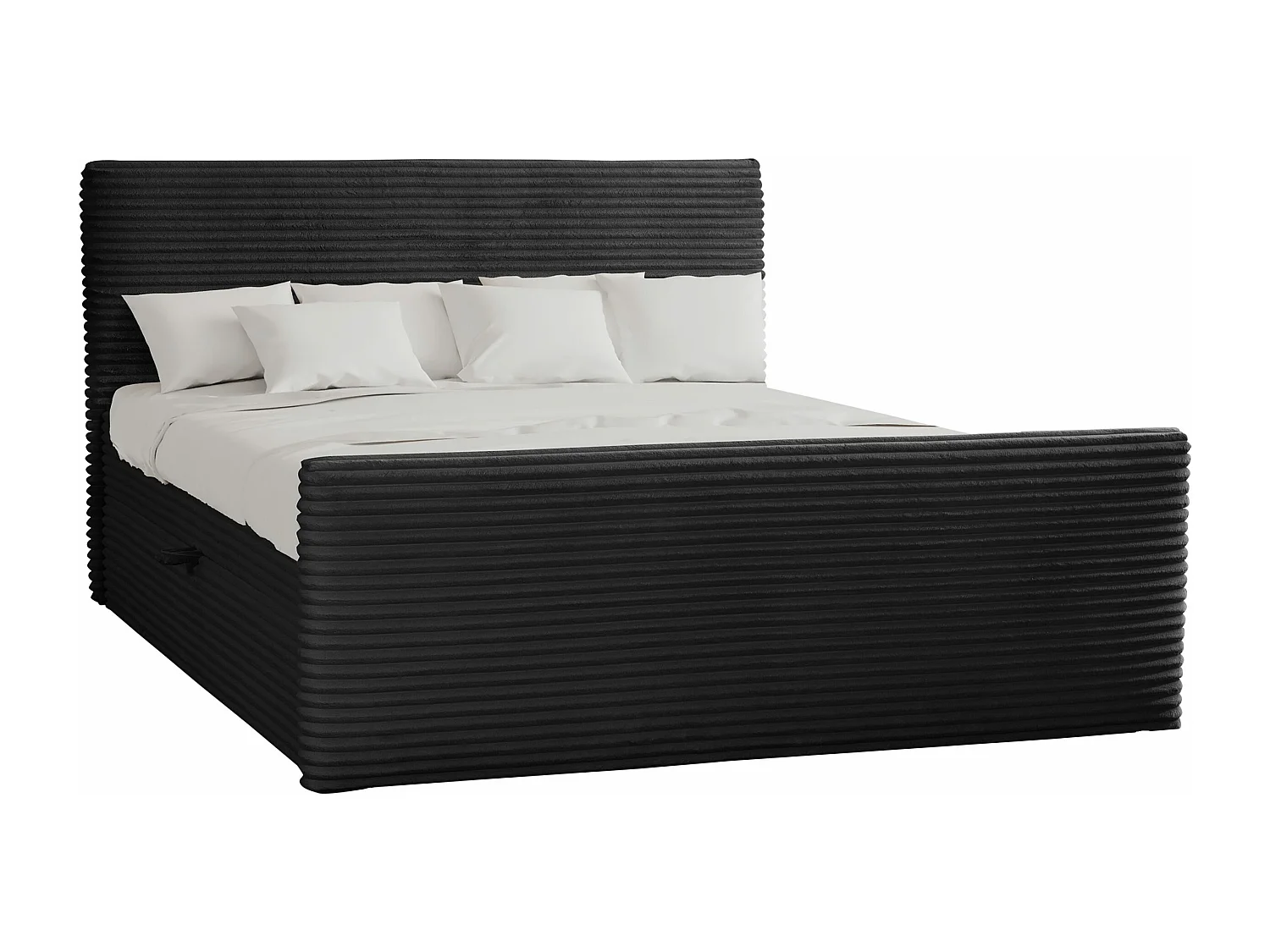 Lit à sommier tapissier avec sommier et surmatelas TRENTO en tissu peluche 200x200 cm noir H3-Bonell