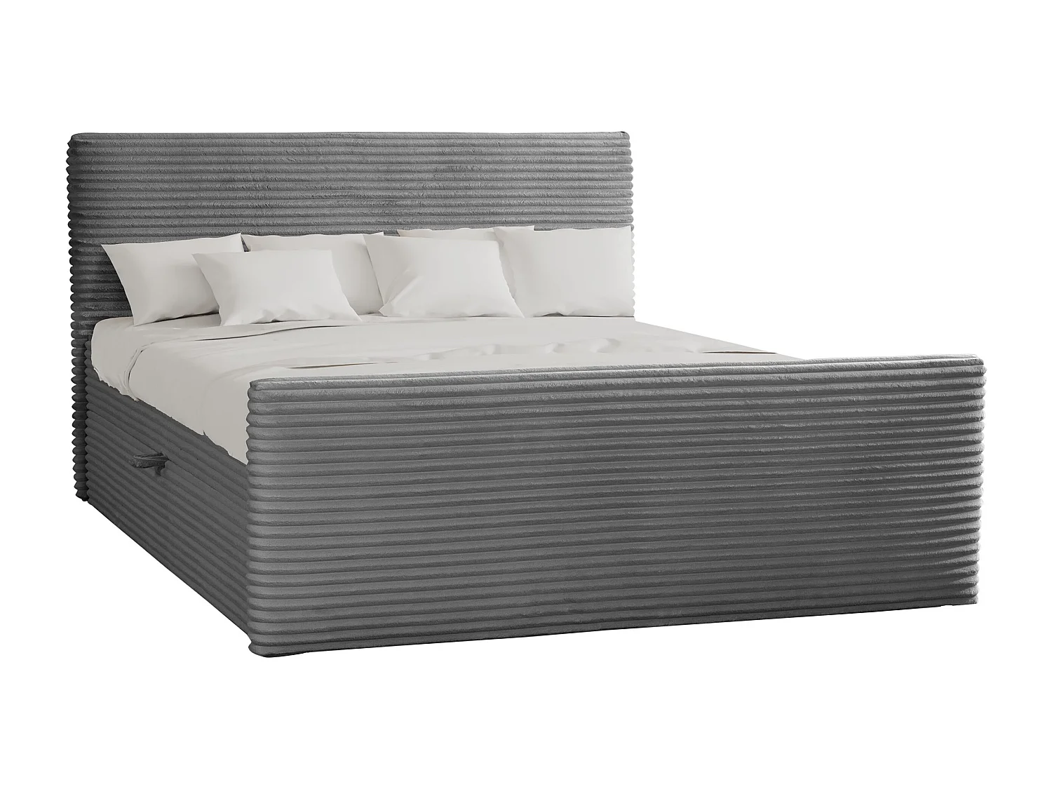 Lit à sommier tapissier avec sommier et surmatelas TRENTO tissu peluche cordon 140x200 cm gris foncé H3-Bonell