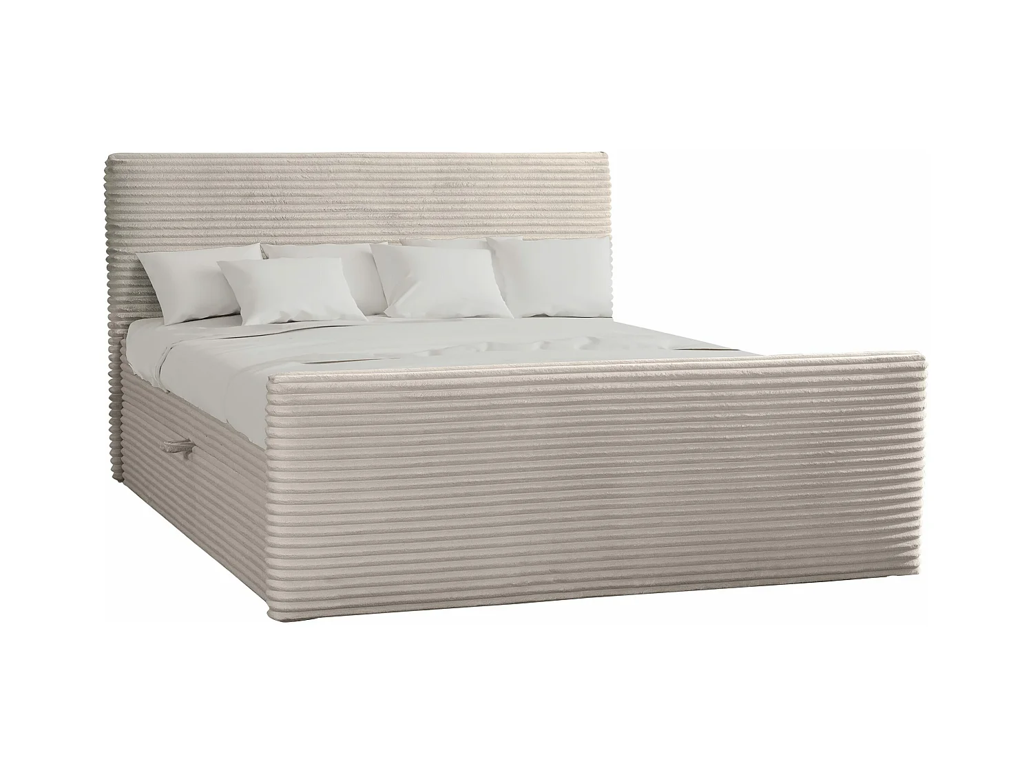 Lit boxspring avec sommier et surmatelas TRENTO tissu peluche cordon 160x200 cm Écru H3-Bonell