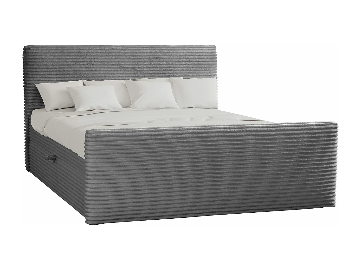 Lit à sommier tapissier avec sommier et surmatelas TRENTO en tissu peluche 120x200 cm gris foncé H3-Bonell