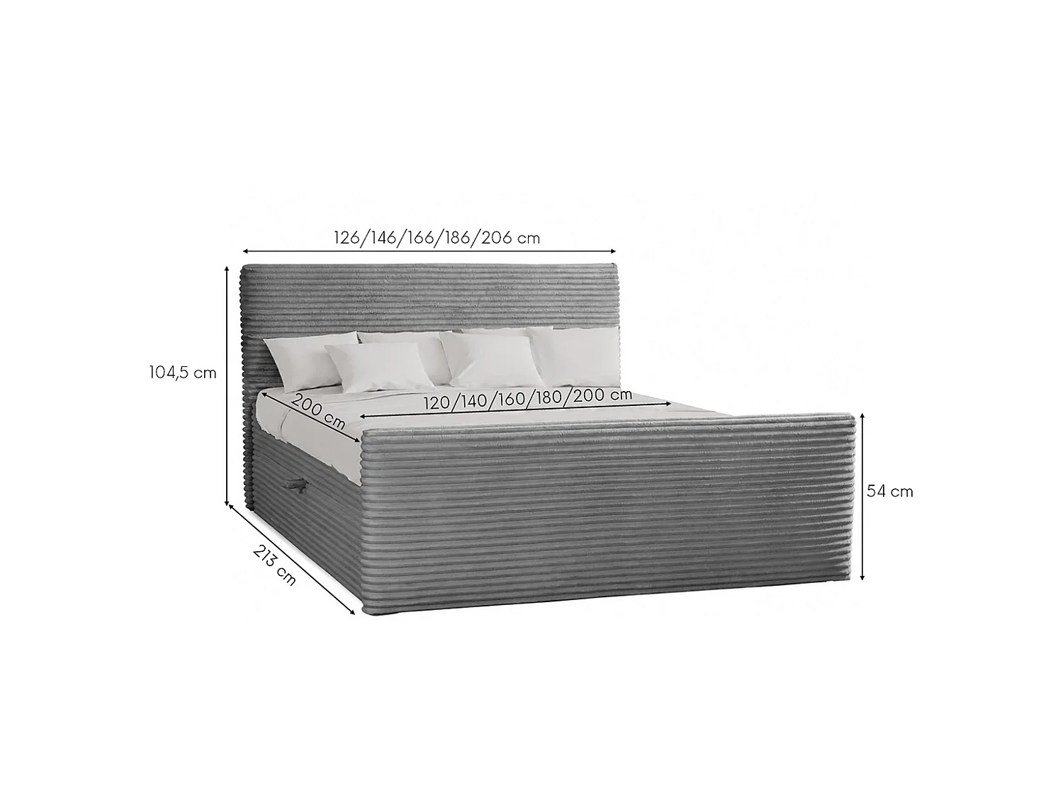 Boxspringbett mit bettkasten und topper TRENTO stoff  Plüsch Cord 180x200 cm Hellgrau H3-Bonell