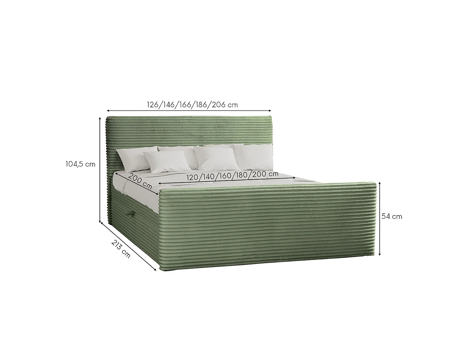Boxspringbett mit bettkasten und topper TRENTO stoff  Plüsch Cord 120x200 cm Olive H3-Bonell