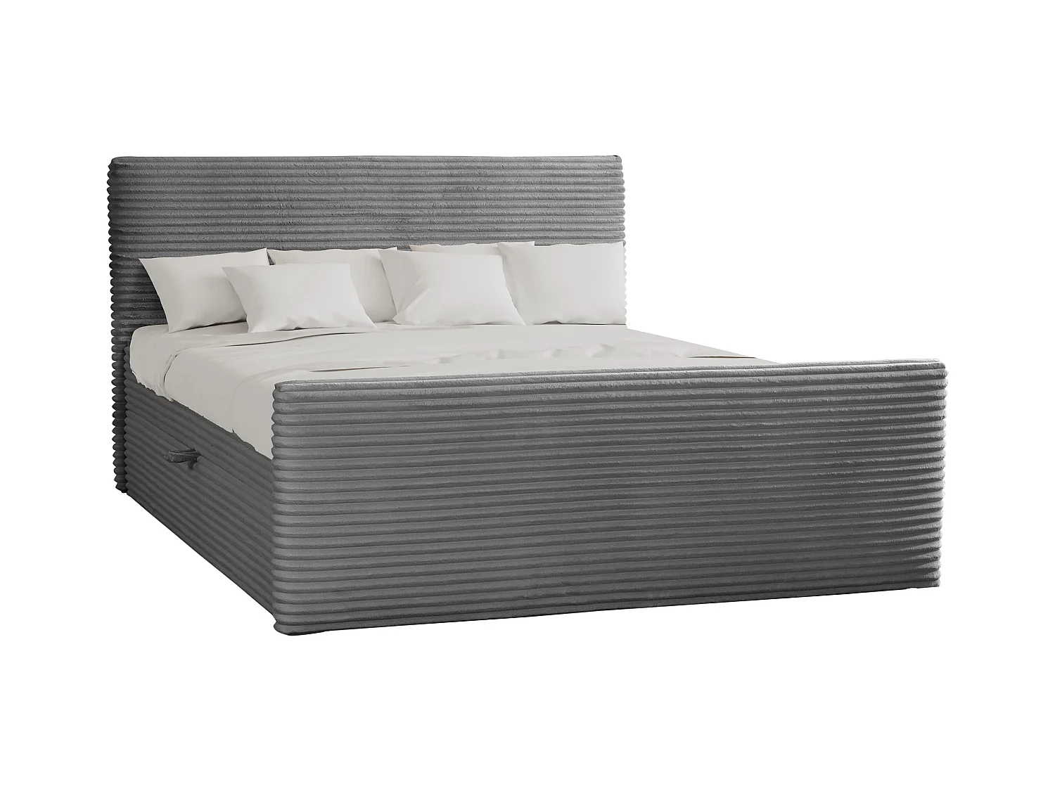 Lit à sommier tapissier avec sommier et surmatelas TRENTO tissu peluche cordon 160x200 cm gris foncé H3-Bonell