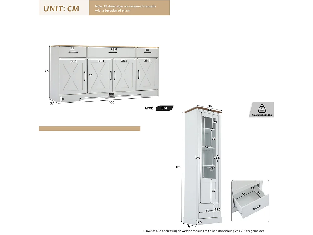 Ensemble de salon combo deux vitrines LED modernes blanc mat un buffet de salle à manger blanc moderne Armoire en bois multifonctionnelle avec décoration