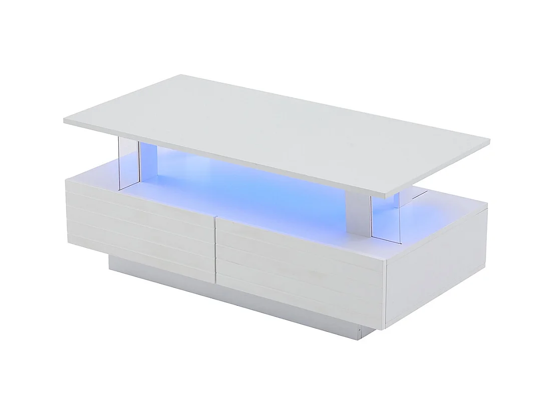 Table basse LED avec rangement table de salon en acrylique LED à double couche commande Bluetooth via application mobile blanc