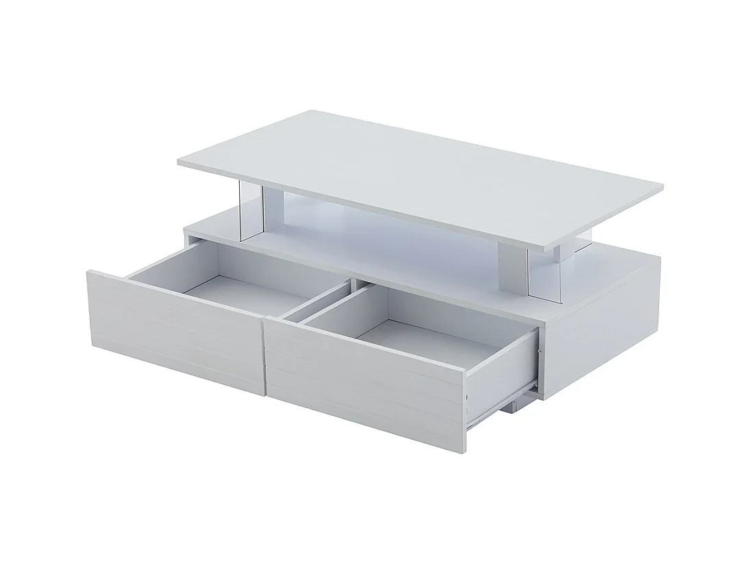 Table basse LED avec rangement table de salon en acrylique LED à double couche commande Bluetooth via application mobile blanc