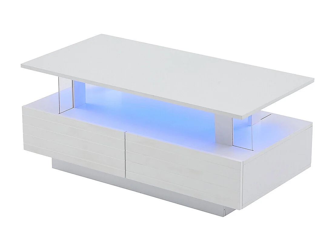 Table basse LED avec rangement table de salon en acrylique LED à double couche commande Bluetooth via application mobile blanc