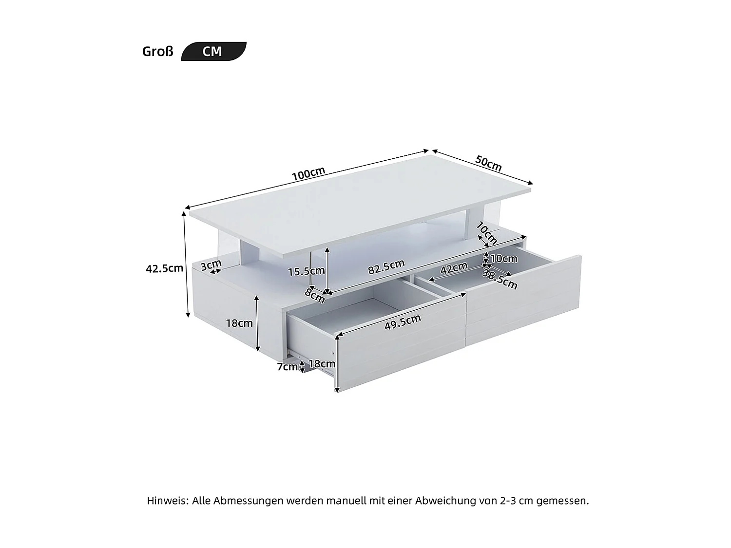 Table basse LED avec rangement table de salon en acrylique LED à double couche commande Bluetooth via application mobile blanc