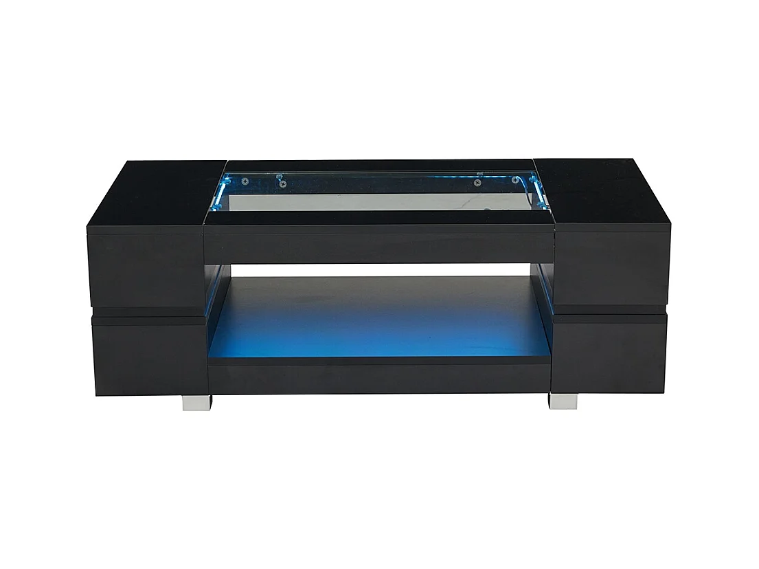 Table basse LED avec commande Bluetooth par application table double couche design creux brillant pour fêtes bureaux et salons noir