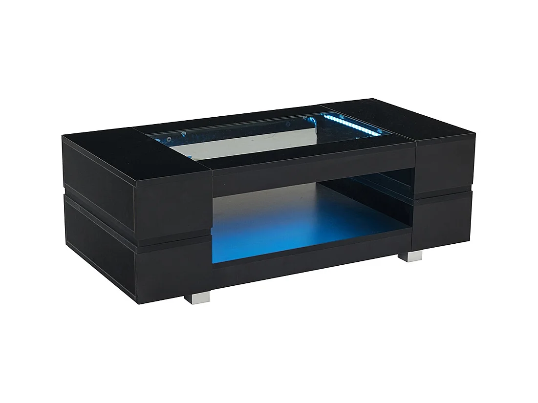 Table basse LED avec commande Bluetooth par application table double couche design creux brillant pour fêtes bureaux et salons noir