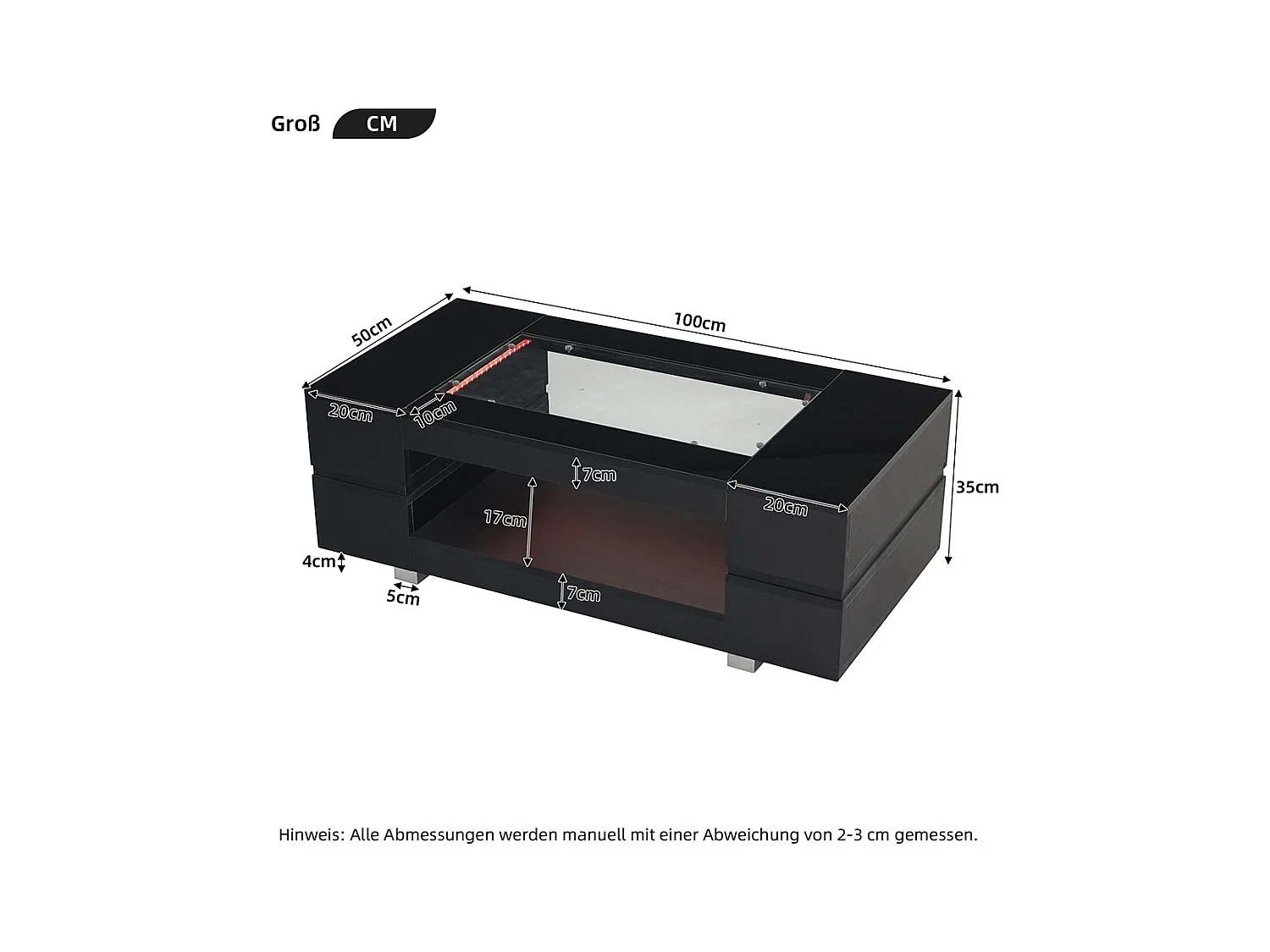 Table basse LED avec commande Bluetooth par application table double couche design creux brillant pour fêtes bureaux et salons noir