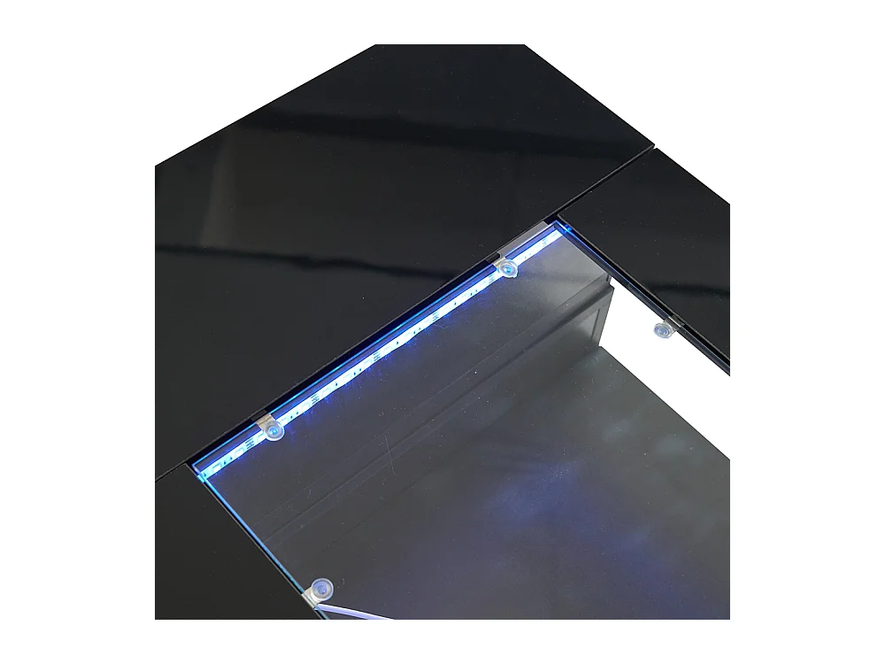 Table basse LED avec commande Bluetooth par application table double couche design creux brillant pour fêtes bureaux et salons noir