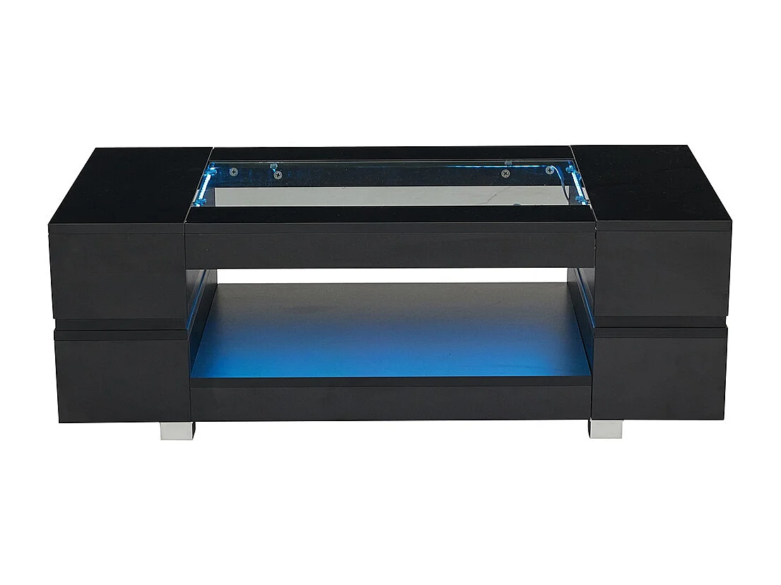 Table basse LED avec commande Bluetooth par application table double couche design creux brillant pour fêtes bureaux et salons noir