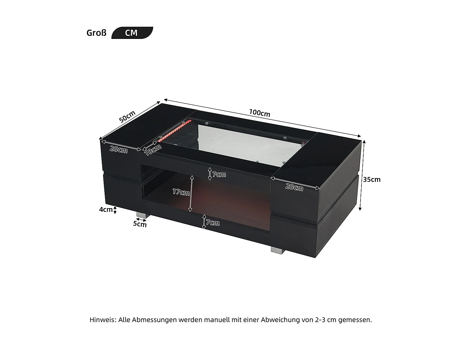Table basse LED avec commande Bluetooth par application table double couche design creux brillant pour fêtes bureaux et salons noir