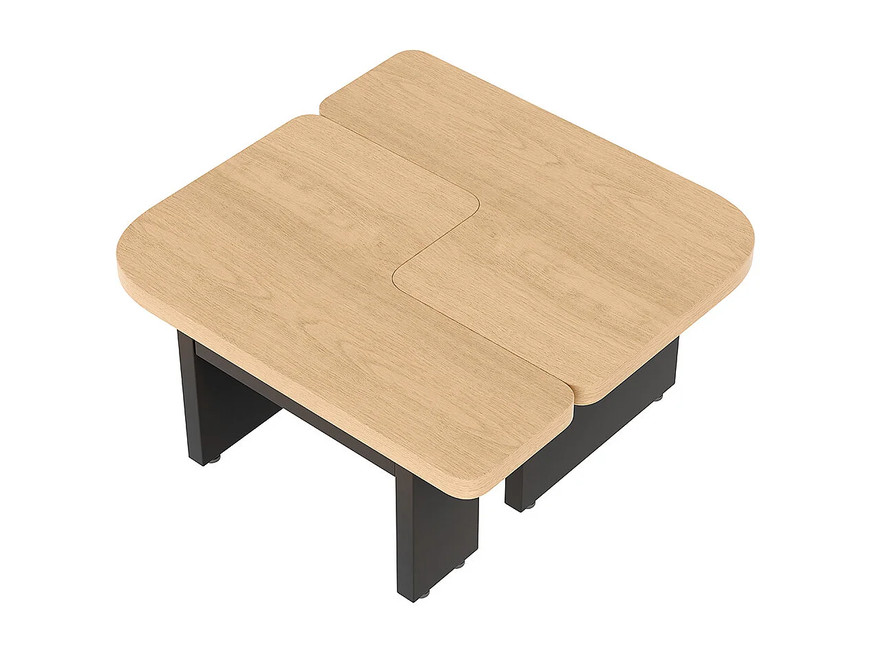 Table basse moderne LED 2 en 1 en bois écologique couleur bois naturel avec 2 tiroirs courbes et pieds réglables naturel