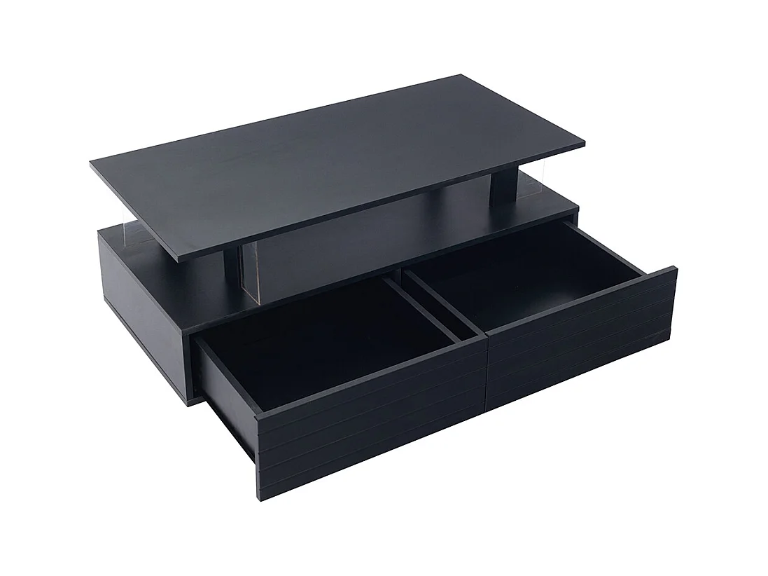 Table basse LED avec rangement table de salon en acrylique LED à double couche commande Bluetooth via application mobile noir