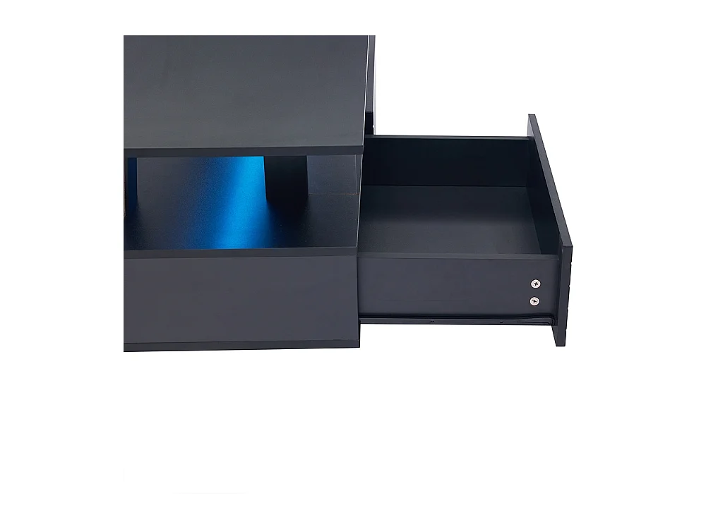Table basse LED avec rangement table de salon en acrylique LED à double couche commande Bluetooth via application mobile noir
