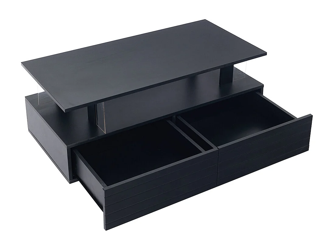 Table basse LED avec rangement table de salon en acrylique LED à double couche commande Bluetooth via application mobile noir