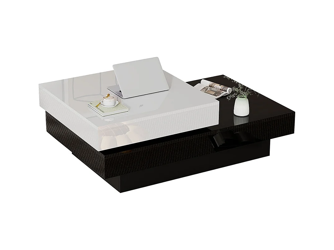 Table basse pivotante avec coutures noires et blanches table basse moderne et simple avec surface brillante table centrale à double couche en aggloméré