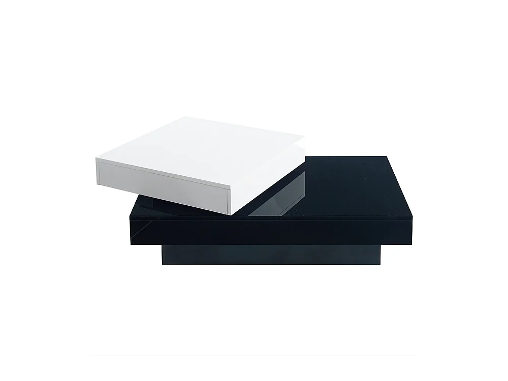 Table basse pivotante avec coutures noires et blanches table basse moderne et simple avec surface brillante table centrale à double couche en aggloméré