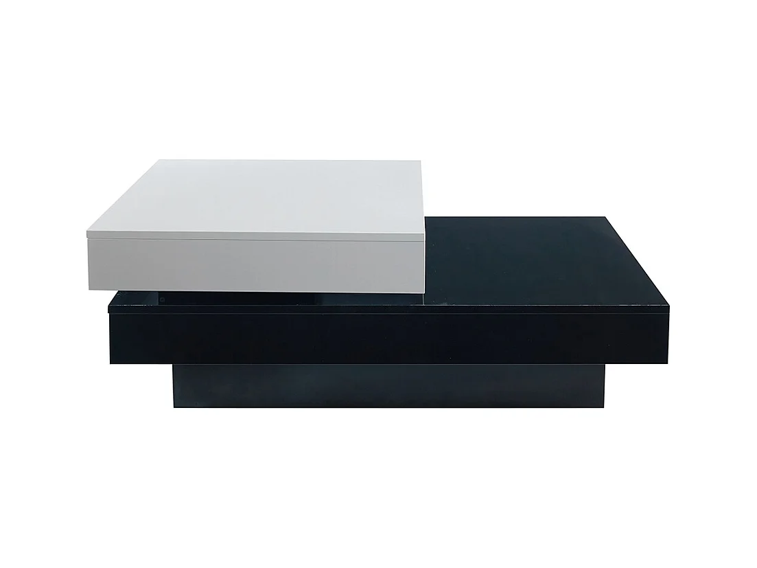 Table basse pivotante avec coutures noires et blanches table basse moderne et simple avec surface brillante table centrale à double couche en aggloméré