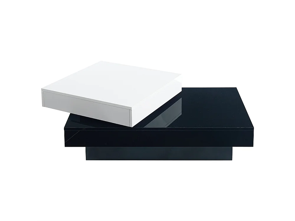 Table basse pivotante avec coutures noires et blanches table basse moderne et simple avec surface brillante table centrale à double couche en aggloméré