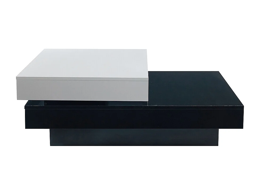 Table basse pivotante avec coutures noires et blanches table basse moderne et simple avec surface brillante table centrale à double couche en aggloméré