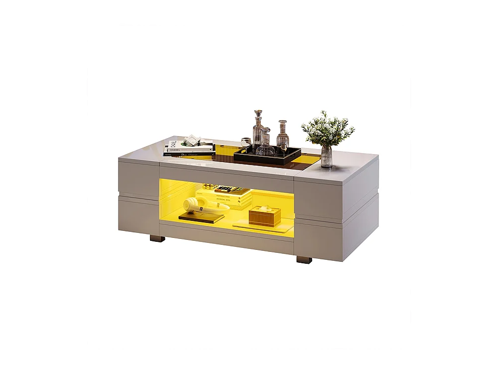 Table basse LED avec commande Bluetooth par application table double couche design creux brillant pour fêtes bureaux et salons blanc